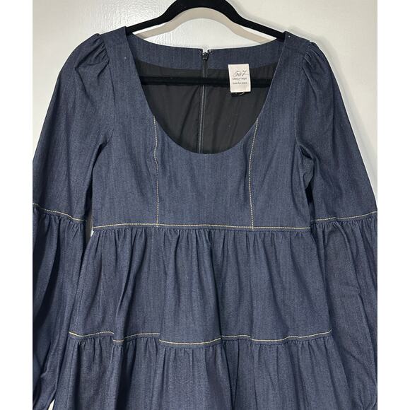 Cinq à Sept Rose Long Sleeve Stretch Denim Dress Indigo Size Small NWOT Romantic - Picture 3 of 16